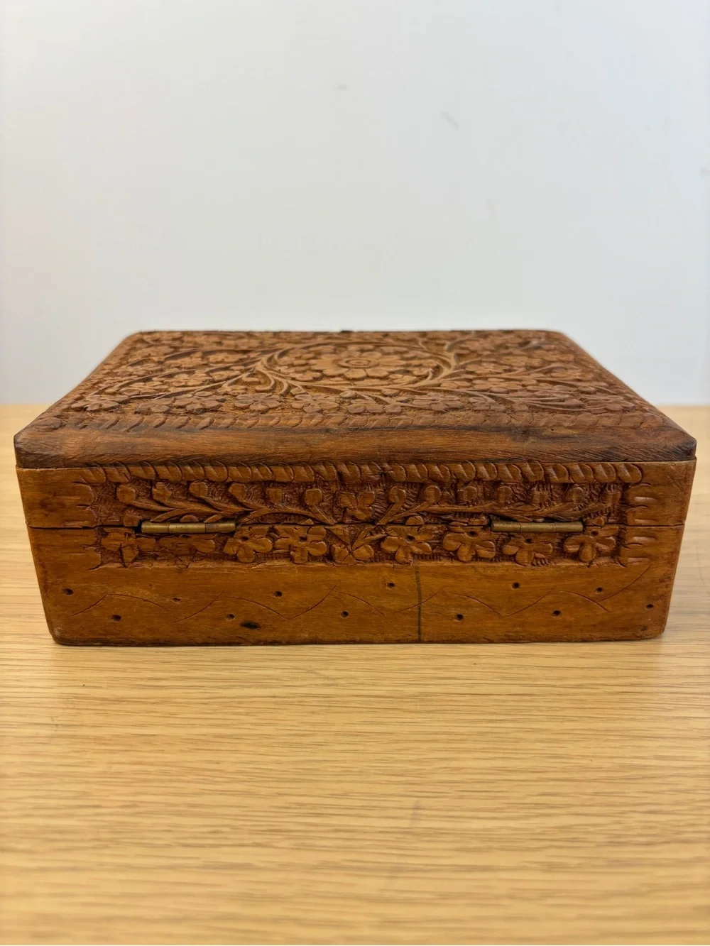 Vintage Hand Carved Wooden Floral Trinket Box
